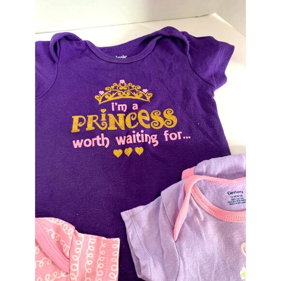 Lot of 4 Bodysuit Girls Infant Baby 12 months Short Sleeve Purple Pink - Picture 3 of 5